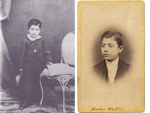 Gustav Mahler pětiletý a jako student třetí ročníku gymnázia.